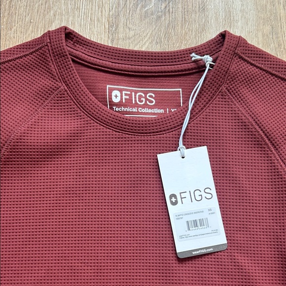 Figs Maroon Long Sleeve Waffle Top XS - Picture 2 of 7